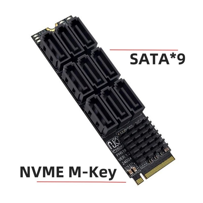 Cablecc 6Gbps NVME M-Key PCI Express NGFF M.2 to 9 Ports SATA 3.0 Adapter Converter Hard Drive Extension Card 2280 for NAS Computer - Image 2